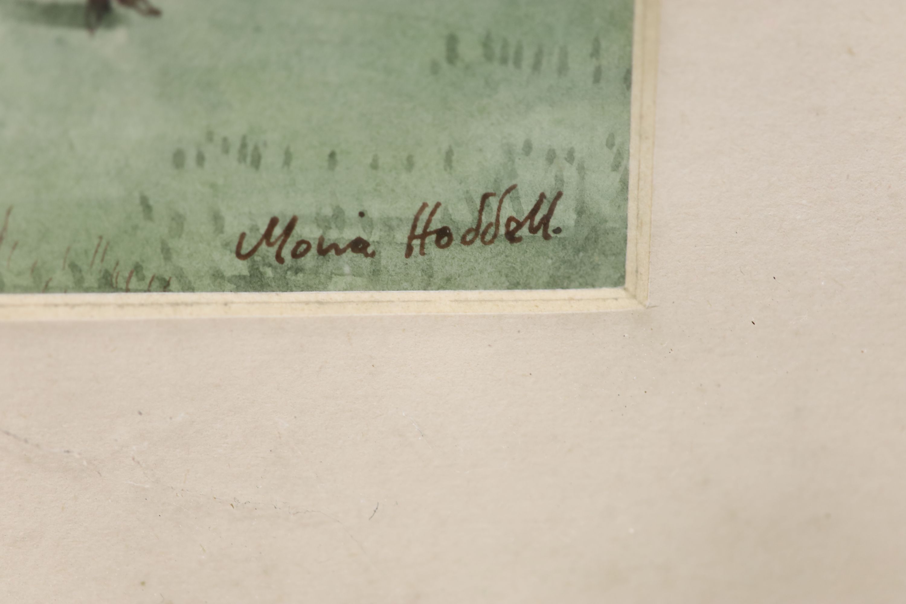 Moira Hoddell, two watercolours, 'The Meet at Offham' and 'Hunting Folk', signed, largest 10 x 17cm